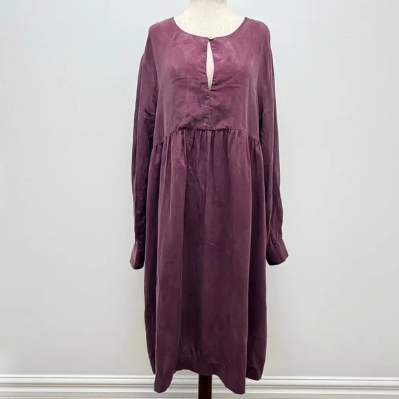 Robert Friedman Long Sleeve Cupro Burgundy Midi Dress Size Small - Picture 2 of 12